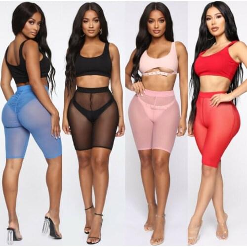 4 Colors Mesh Shorts Women See-through Fishnet Beach Swimwear Cover Ups Trousers High Waist Pure Bikini Cover Ups Bathing Shorts
