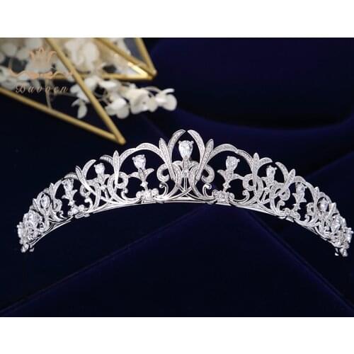 Bavoen Sparkling Zircon Bridal Tiaras Crowns Leaves Bridal Headbands Crystal Wedding Hair Accessories Evening Hair Jewelry