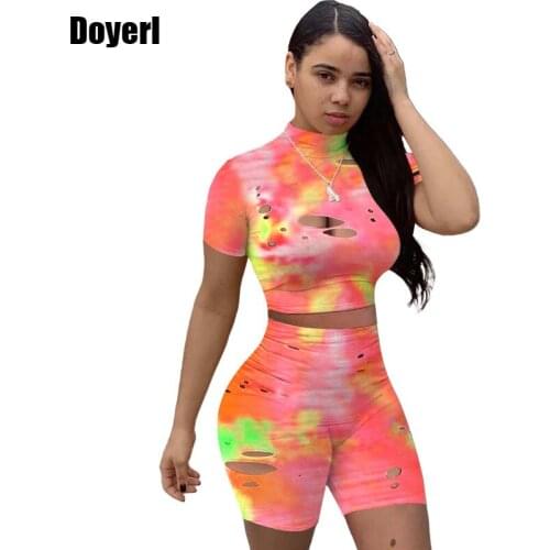 Tie Dye Two Piece Short Set Women Clothing Sets Summer Sport Crop Top Biker Shorts 2 Piece Sets Womens Outfits Shorts Wholesales