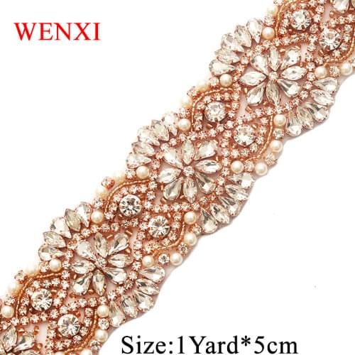 WENXI 10YARDS Wholesale Wedding Dress Belt Rhinestone Applique Trim For Bridal Sash Rose Gold Crystal Rhinestone Applique WX821