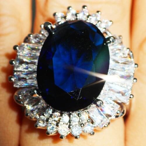 YaYI Jewelry Princess Cut 19CT Blue Zircon Silver Filled Engagement Rings wedding Heart Rings Valentines Day Girls ring 1073