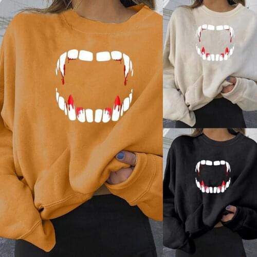 Women Horror Print Halloween Sweatshirts Oversized Long Sleeve O Neck Loose Pullovers Female Tops Womens Clothing Moletom
