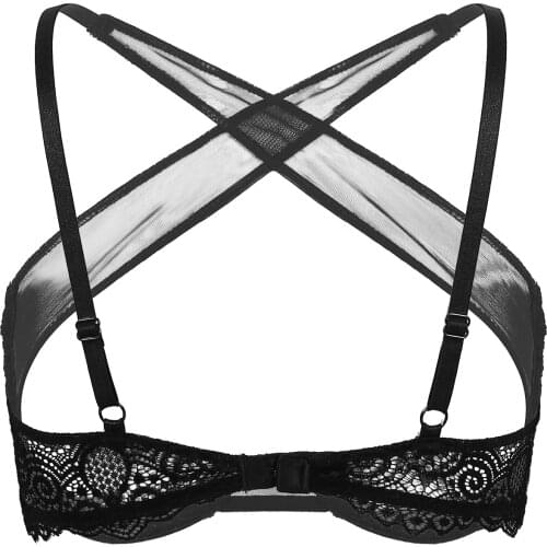 Women Exotic Bra Womens See Through Sheer Mesh Lingerie Bra Spaghetti Straps Crisscross Heart Shape Open Cup Underwired Bra Top