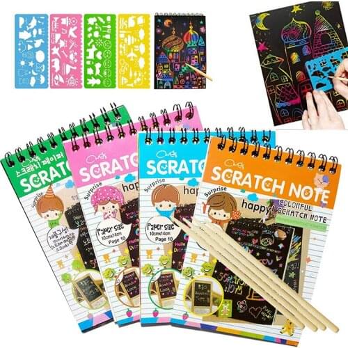 Scratch Painting Note Book 10 Sheets Magic Color Rainbow Scratch Art Paper Children DIY Craft Painting Cards Kids Drawing Toy