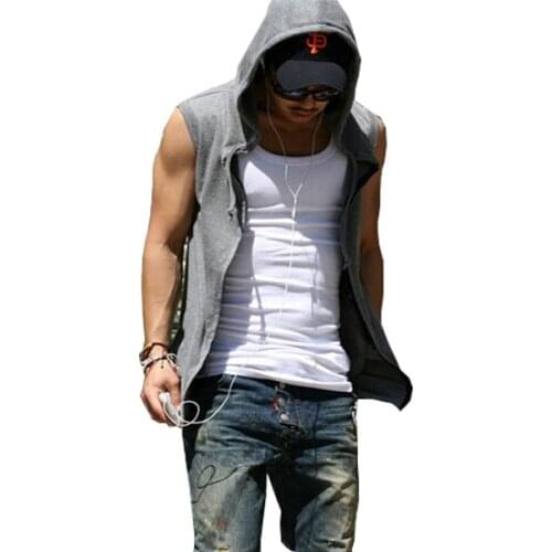 2015 Summer style Men Tank Tops Brand Mens Male Slim Fit Hooded Sweatshirt Casual Sleeveless Jacket Vest size M-4XL