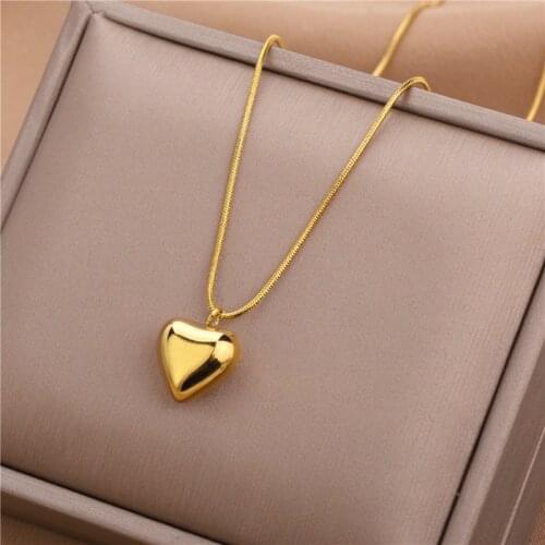 2021 New Simple Gold Color Snake Chain Heart Pendant Women Necklace Korean Style Fashion Stainless Steel Clavicle Chain Jewelry