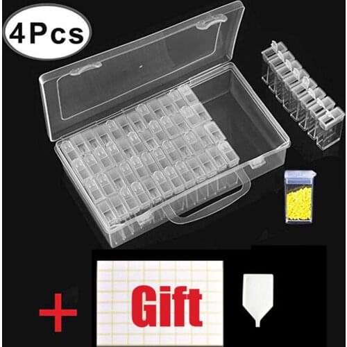 4pc 64Slots Diamond Embroidery Box TOOL,Jewelry Drill Storage Boxes, Plastic Diamond Painting Accessories Boxes for DIY Craft