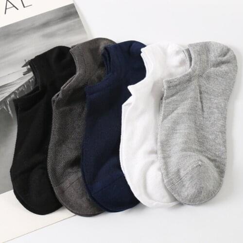5 Pairs Mens Summer Thin Modal Low Cut Mesh Boat Socks Slippers Male Hidden No Show Seaskers Meias Young Teen Solid White Sox