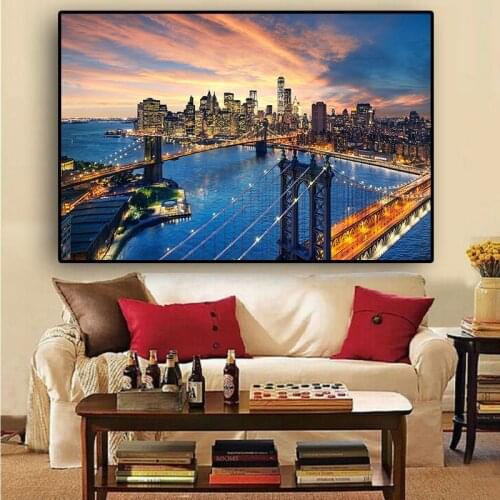78*118cm New York City Brooklyn Bridge Manhattan Canvas Painting Posters and Prints Wall Art Picture for Living Room