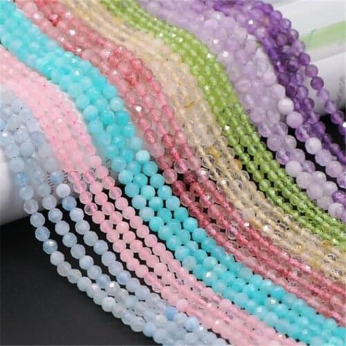 AA+ Small Natural Stone Beads Tourmaline 2/3/4mm Quartzs Amethysts Agates Crystal Faceted Beads for Jewelry Making DIY Bracelet