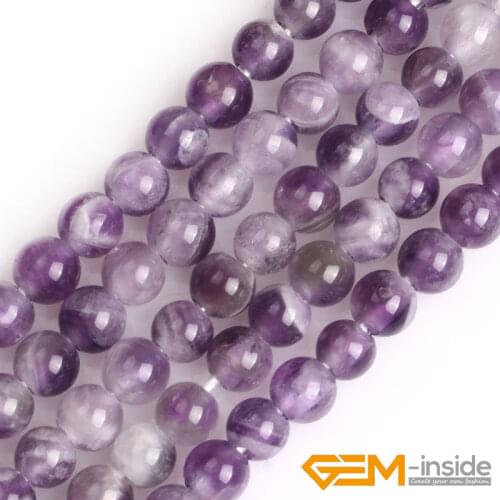 1.5mm-2mm Big Hole Natural Gem Stone Purple Dream Lace Amethysts Round Beads For Jewelry Making 15" Wholesale 6-10mm Selectable