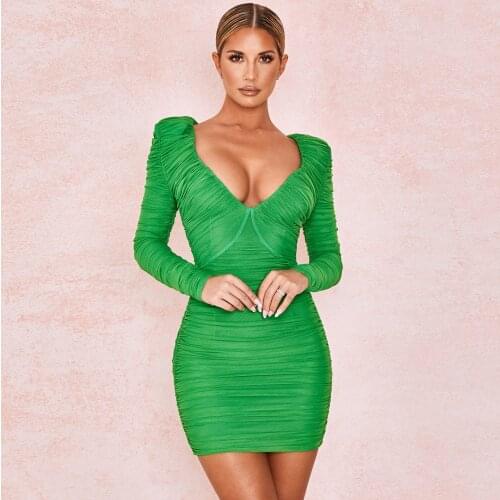 Bandage Dresses 2020 New Elegant Sexy Club Bodycon Long Sleeve Women Clothes Party Dress Green Ladies Vestidos
