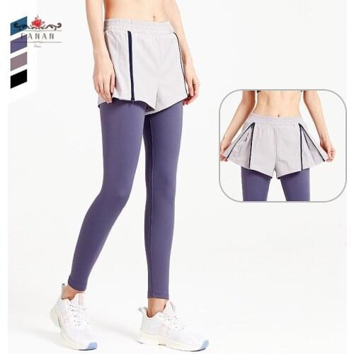 Seamless Women Yoga Pants High Waist Fake 2pcs Leggings Elasticity Slim Sport Trouser Workout Fitness Running Control Pants