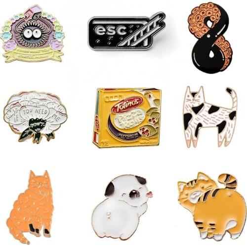 Animal Cat Dog Puppy octopus Brooch Food Pizza rolls pie if you need me,Exit space Button Enamel Pins Denim Badge Jewelry Gift