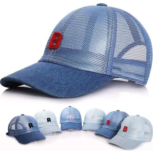 2021 New Summer Baby Hat For Boys Girls Letter RB Children Sun Hats Mesh Denim Breathable Kids Net Baseball Cap For 1-6 Years