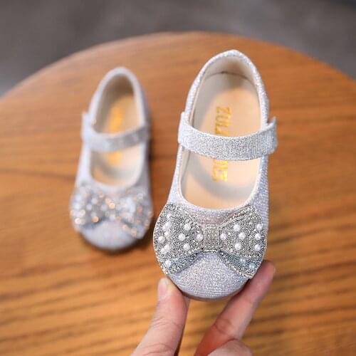 Kids Baby Girls Shoes with Bow Princess Shoes Spring Children Leather Shoes Crystal Performance Shoes Soft Sole Baby Shoes