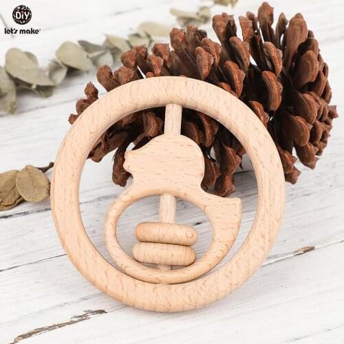 Lets Make 20pc Baby Toys Wood Crafts Beech Wooden Teether Dark Wood Ring Baby Rattle Toddler Toy Baby Teether
