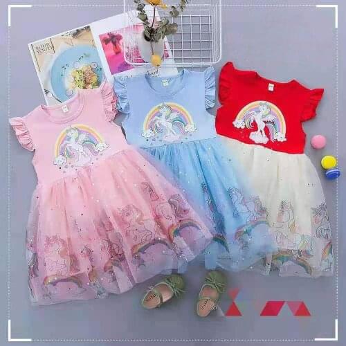 2021 kids dress rainbow unicorn horse cartoon tutu tulle girls summmer sundress pinafore toddler clothes