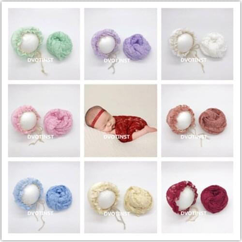 Dvotinst Newborn Photography Props for Baby Soft Lace Hat+Wraps 2pcs Set Fotografia Accessories Studio Shooting Photo Props