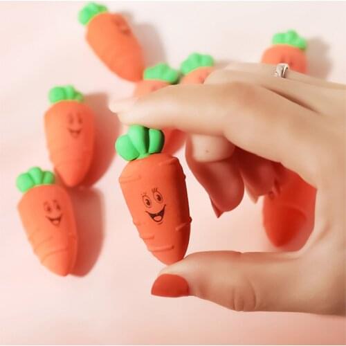 Creative Cute 2pcs carrot vegetables Pencil Eraser Rubber Novelty Kids Student Learning Office Stationery
