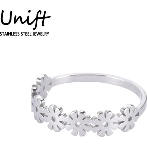 Unift Simple Exquisite Daisy Flower Ring Silver Color Stainless Steel Cute Vintage Ladys Jewelry Women Accessories Wedding Band