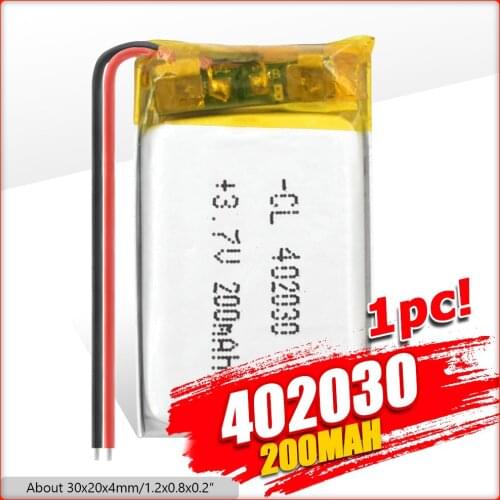 YCDC Free Shipping Polymer Lithium 3.7v 402030 200mAh Rechargeable Battery Replacement Bluetooth Earphone PDA Gamepads Batteries
