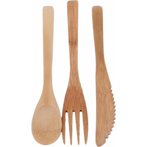 3 Pcs/Set Reusable Bamboo Flatware Portable Cutlery Set Knives Fork Spoon Travel Camp Dinnerware Set LX2605