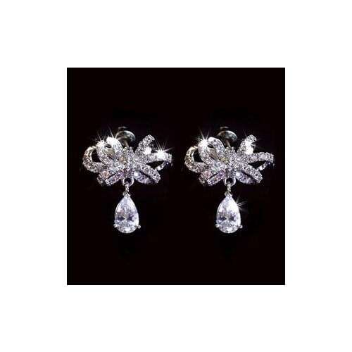 New 2016 hot sell super shiny big cubic zirconia stone 925 sterling silver ladies`stud earrings Christmas gift