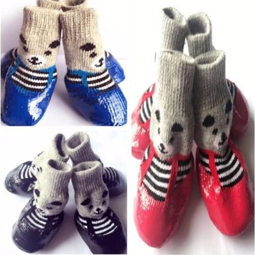 4pcs/set S M L Size Cotton Rubber Pet Dog Shoes Waterproof Non-slip Dog Rain Snow Boots Socks Footwear For Puppy Small Cats Dogs