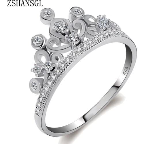 Hot Sale Silver color Princess Crown Stackable Wedding Rings With AAA CZ Crystal geometry Sterling Silver Ring Jewelry Xmas Gift