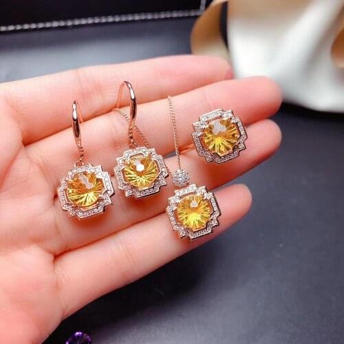 The Best Gift For your mother Natural Real citrine 925 sterling silver 1pc citrine pendant,1pc ruby ring,2pcs citrine Earring