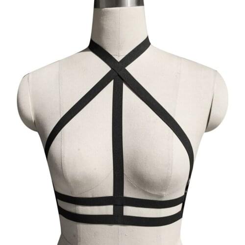 Sexy Body Cage Bra Women Crop Top Bondage Harness Lingerie Eroric Body Harness Bra Polyester Harness See Through Bodysuit O0250