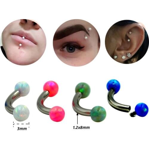 1Pc 8mm 16G 3mm OPal Ball Eyebrow Piercing Surgical Steel Curved Barbell Lip Ring Snug Daith Helix Rook Earring