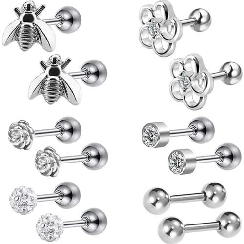 6 Pairs Stainless Steel Ear Cartilage Earrings for Women 16G Tragus Earring Studs Conch Helix Piercing Jewelry