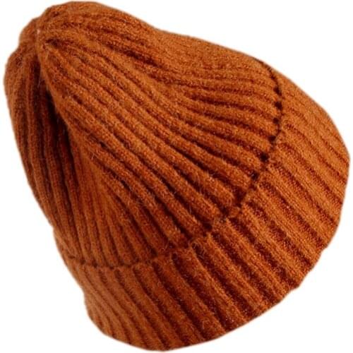 Ins wind pure color light board woolen hat autumn winter womens curling concave shape pointed hat simple Harajuku knitted hat