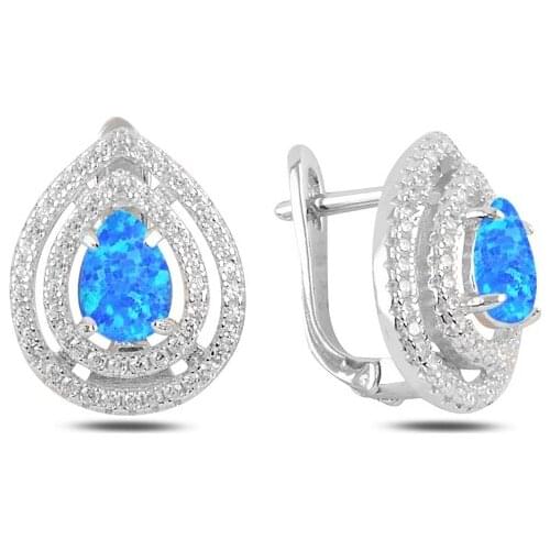 Silverlina Silver Drop Opal & Zircon Crystal J Earrings