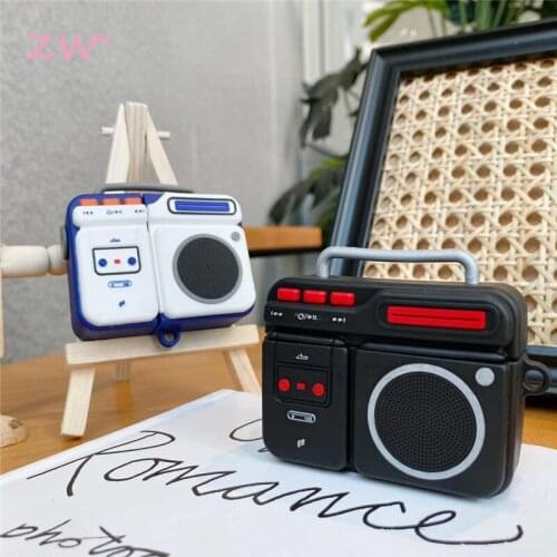 Retro Cute 3D Wireless Bluetooth Headphone Tape Player Silicone Cover For Airpods Pro 2 Earphone Protective Case Couqe Funda
