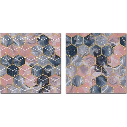 Modern Abstract Wall Art Hexagon Square Geometry Paintings Nordic Square Canvas Posters Prints Living Room Bedroom Decoration