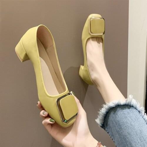 Soft Leather Pumps Women Mid Heel Square Toe Sexy Shoes Woman Slip-On Wedding Shoes Ladies Comfort Breathable Office Shoes
