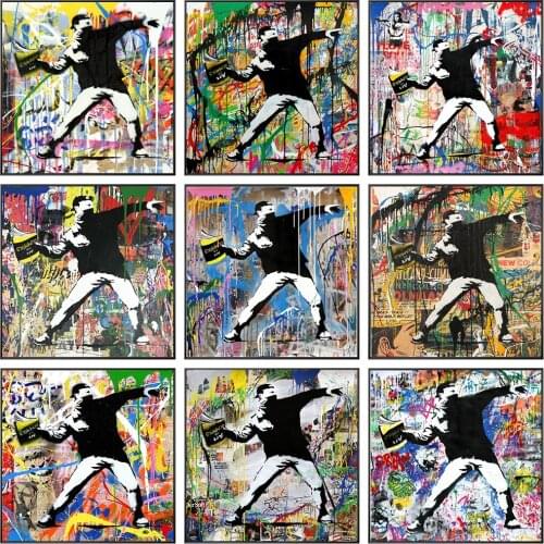 Street Graffiti Art Banksy Art Pop Art Canvas Painting Posters and Prints Throw The Book Wall Art Pictures for Living Room Decor