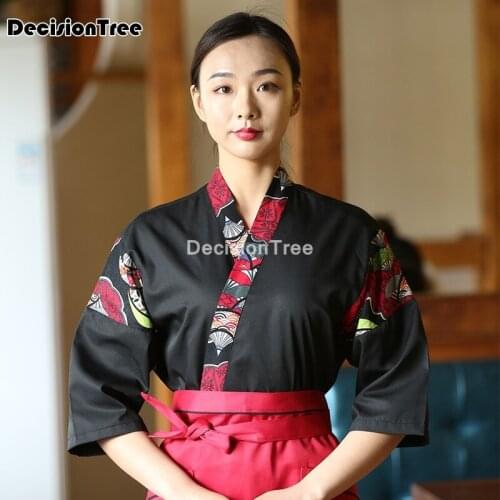 2021 unisex japanese korea style chef uniform cook shirt medium sleeve kimono sushi restaurant kitchen waiter work unifor