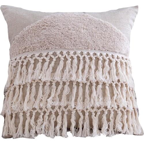 Geometry Morocco Lumbar Pillow cover Beige Bohemia tassels Tufted cushion cover Diamond pattern boho home decoration dropship