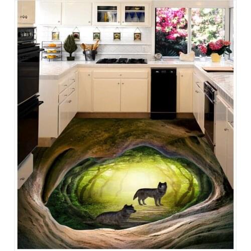 Waterproof floor mural painting forest 3D wallpaper floor for living room Custom Photo self-adhesive 3D floor