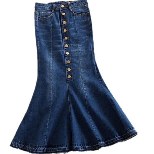 New plus size 7xl women denim skirts High waist long denim skirt fashion ladies trumpet mermaid