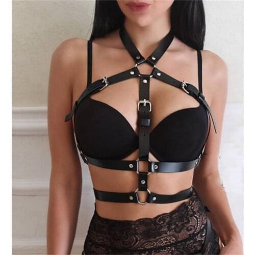 TRODEAM Sexy Leather Harness Women Bdsm Bra Cage Erotic Lingerie Women Chest Harness Gothic Garter Belt Suspenders Underwear