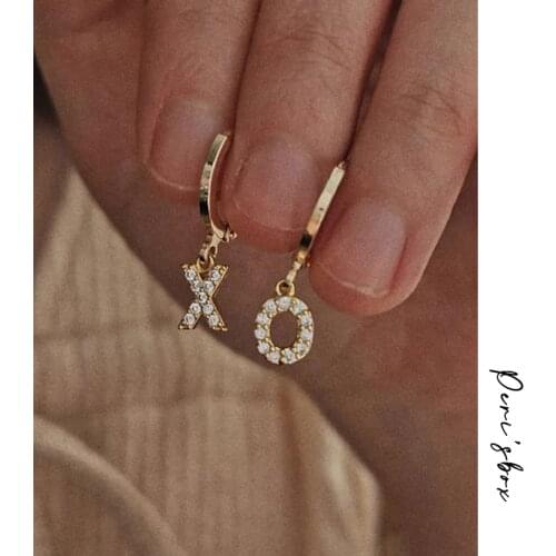 PerisBox Gold Silver Color Letter A-Z Hoop Earrings CZ Stone Small Earrings for Women Minimalist Dainty Earrings Hoops 2019 New