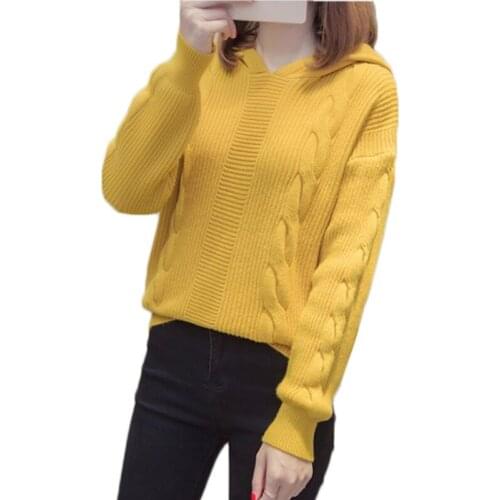 Women Knit Sweaters New Autumn Hooded Pullover Twist Knitwear Long-sleeved Loose Short Bottoming Sweater Casual Female Tops 273