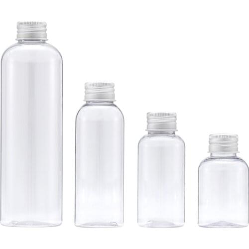 50ml 75ml 100ml 250ml Aluminum Screw Lid Empty Clear Plastic Round Cosmetic Packaging Bottle Travel Refillable Container 25Pcs
