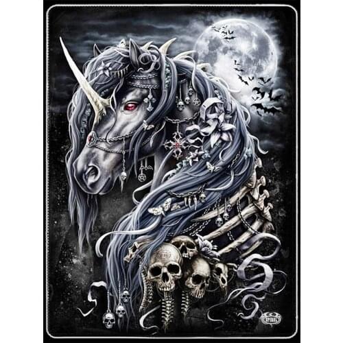 Full Drill Diamond Embroidery Mosaic Art Black Horse Skull Unicorn 5D DIY Diamond Painting Cross Stitch Rhinestones Home Decor