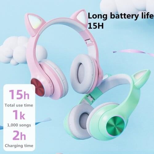 New cartoon cat ear Bluetooth headset with microphone HIFI music game headset supports TF card FM HD noise reduction call